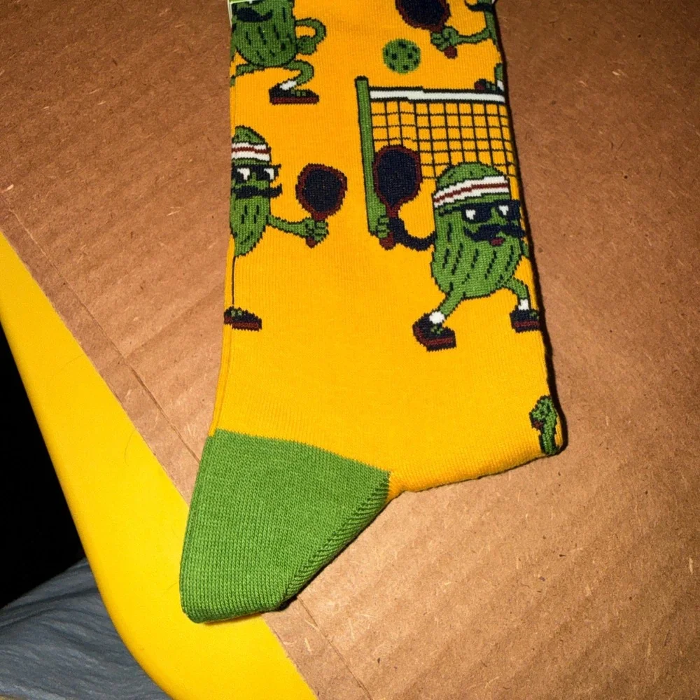 I'd Rather Be Chasing Balls Socks Men OSFM NEW Funny Pickle Graphic Yellow